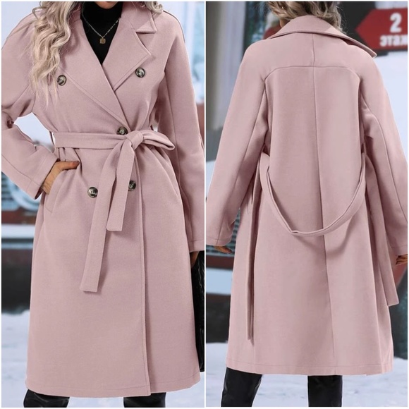 Classic Double Breast Buttons Pockets Trench Coat Jacket - Picture 8 of 8